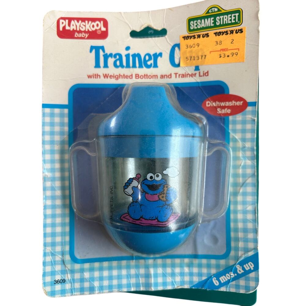 88- Playskool Baby Trainer Cup- Blue Cookie Monster Sesame Street- org packaging
